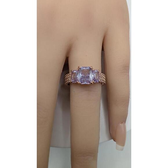 Elegant Rose Gold Plated Ring with Purple Gemstones Size 8 - Picture 9 of 9